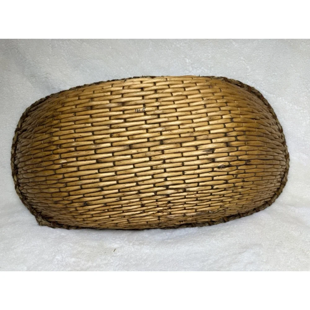 Antique Winnowing Basket Bamboo Tray Egg Shaped Bohemian Primitive Rustic 22x11